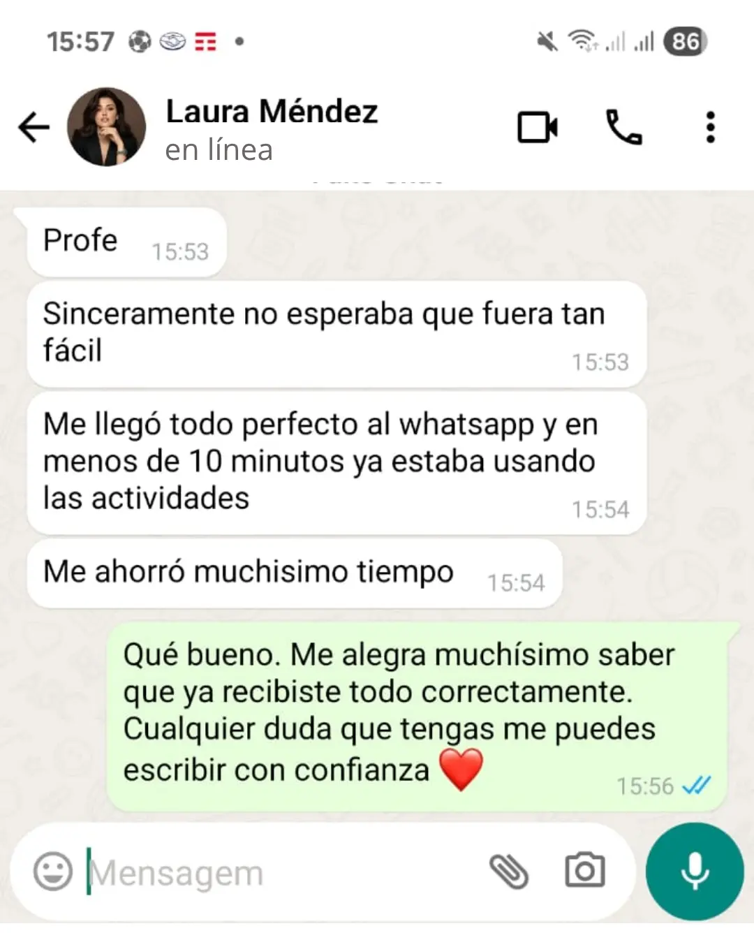 Mensaje de una profesora que usa Clase Exprés