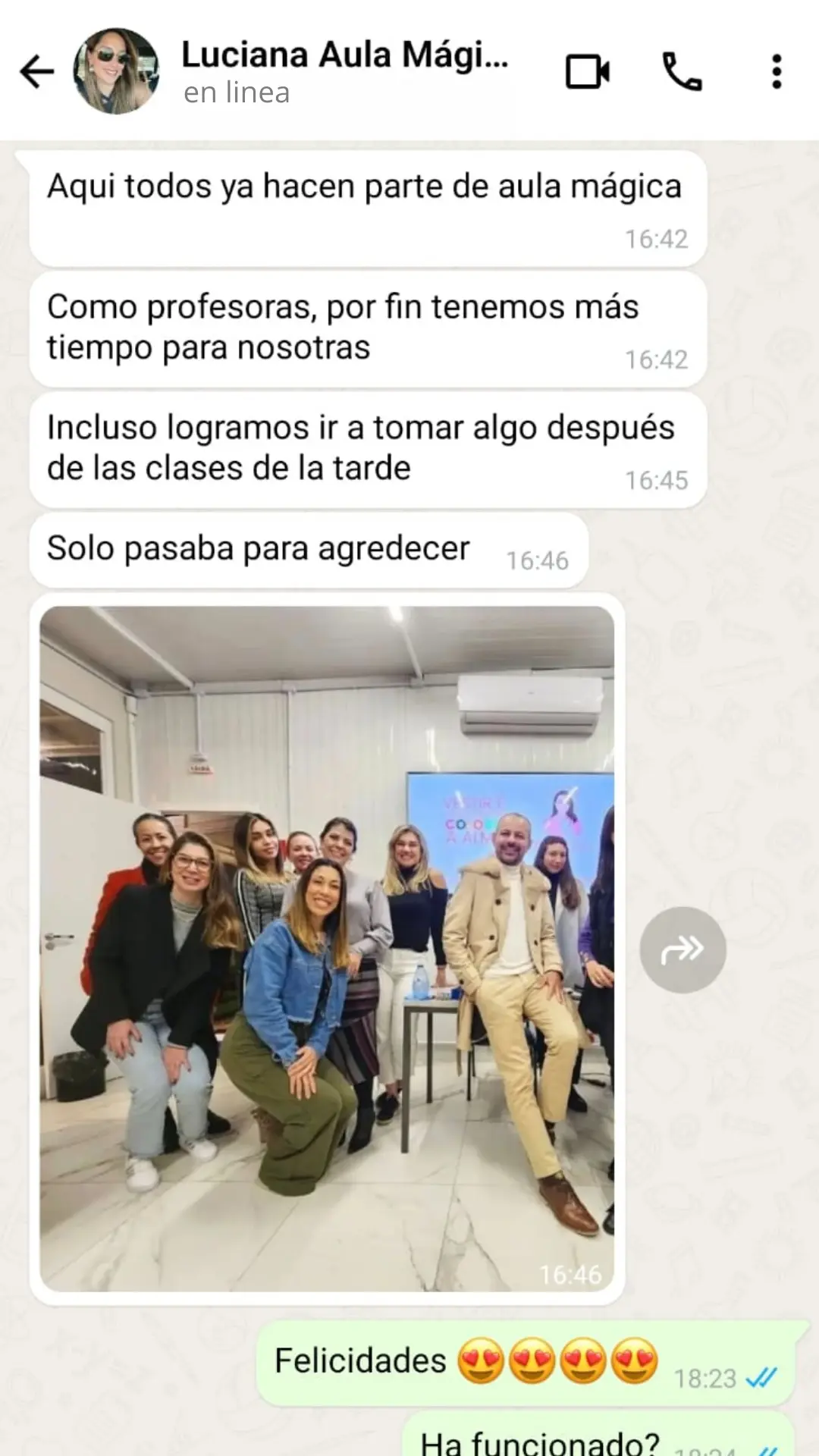 Mensaje de una profesora que usa Clase Exprés